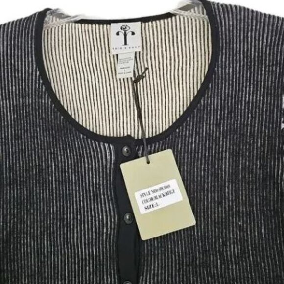 NWT Rain + Rose Women's Black/Beige Button Front Cardigan Sweater Long Sleeve - Picture 6 of 9